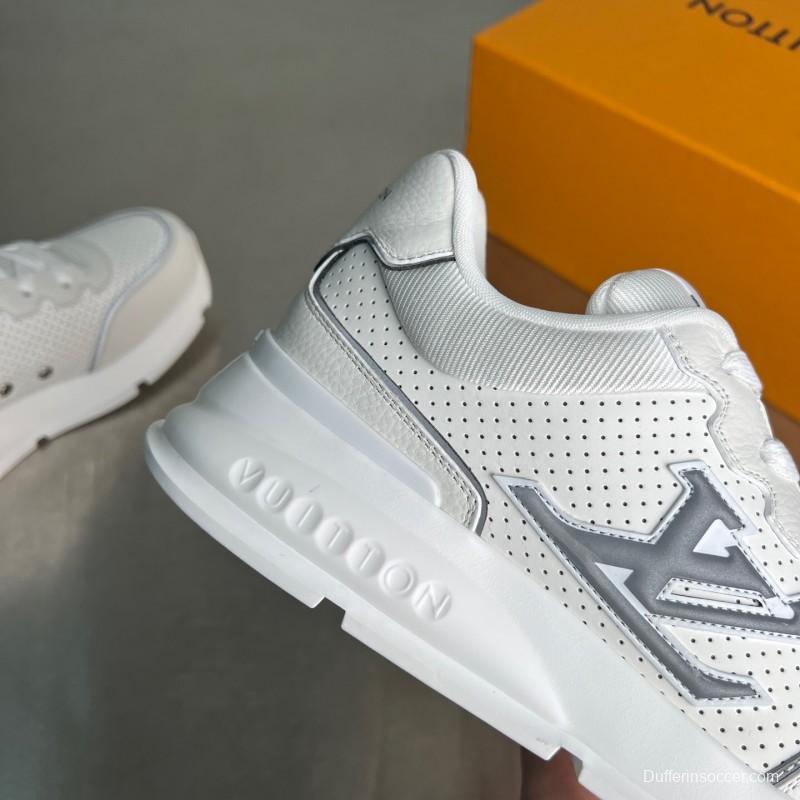 Lv Classic Leather Round Toe Lace-Up Low Top Casual Shoes - YC