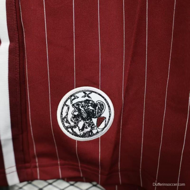 Player Version 25/26 Ajax Burgundy Red with White Side Stripes and Pinstripes Shorts