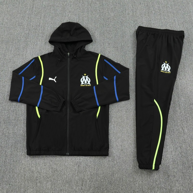 25/26 Olympique Marseille Black Full zipper Jacket Tracksuit+ long pants