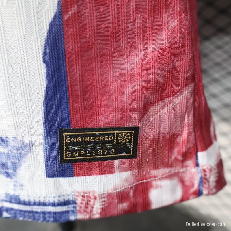 25/26 Player Version Barcelona White with Red Blue Abstract Art Jersey