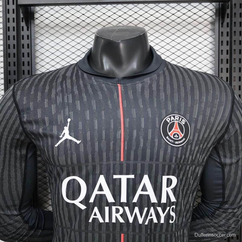 Player Version PSG 25/26 Paris Saint-Germain Black with Grey  Long Sleeve Jersey