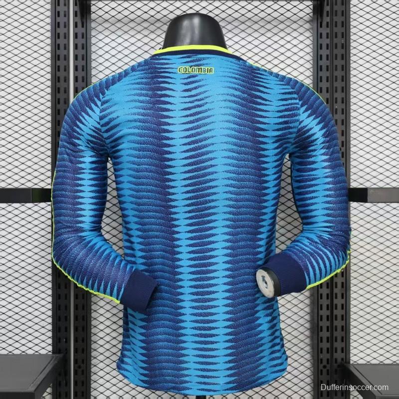 Player Version 2027 Colombia Away Blue with Wave Jacquard Pattern Long Sleeve Jersey
