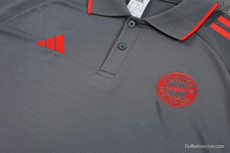 26/27 Bayern Munich  Grey  Polo Training Shirt + Long Pants Tracksuit