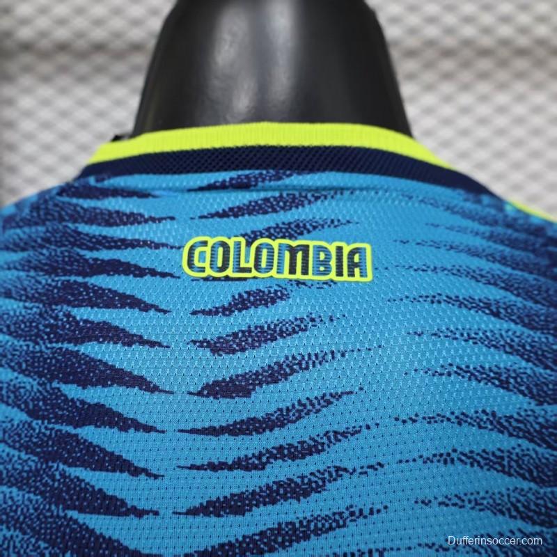 Player Version 2027 Colombia Away Blue with Wave Jacquard Pattern Long Sleeve Jersey