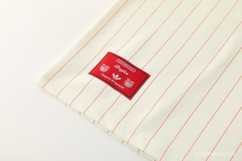 26/27 Benfica × Adidas Originals Off-White Pinstripe Short Sleeve+Soccer Shorts