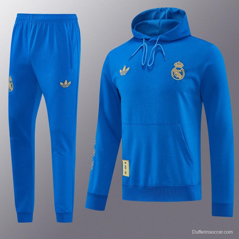 26/27 Real Madrid Royal Blue Pullover Hooded Tracksuit + Long Pants