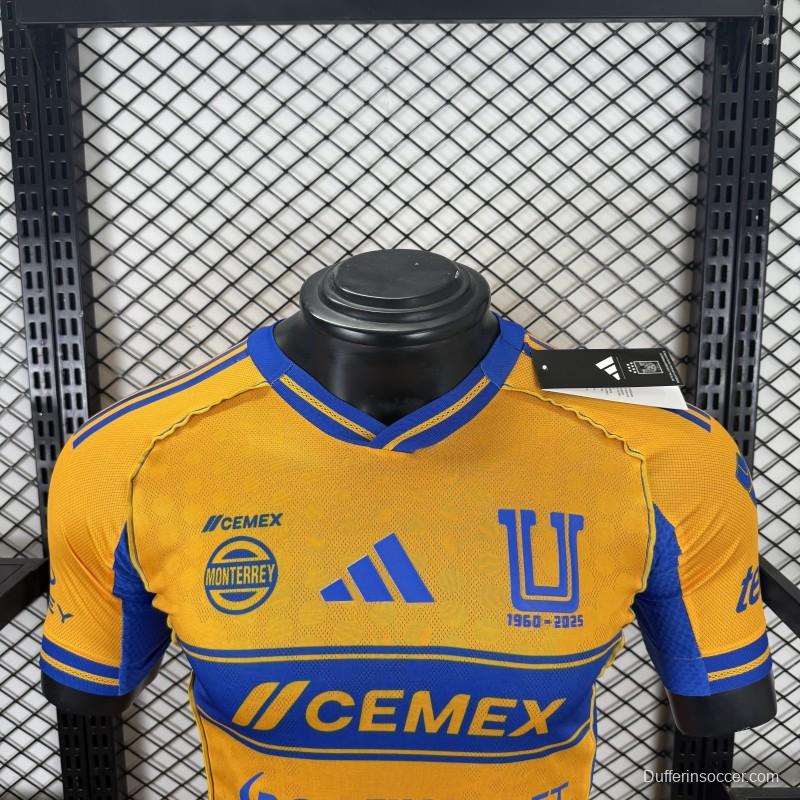 Player Version 25/26 Tigres UANL Gold with Blue Chest Band, 65th Anniversary Badge & Sportiumbet Jersey