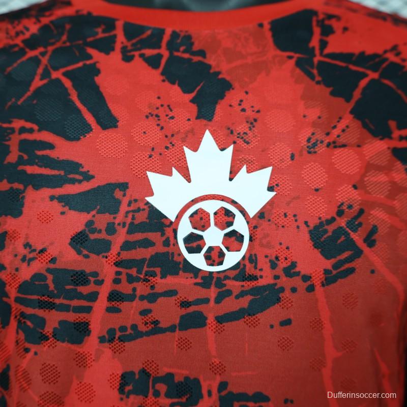 Player Version 2026 Canada National Team Red with Black Grunge Print Home Jersey