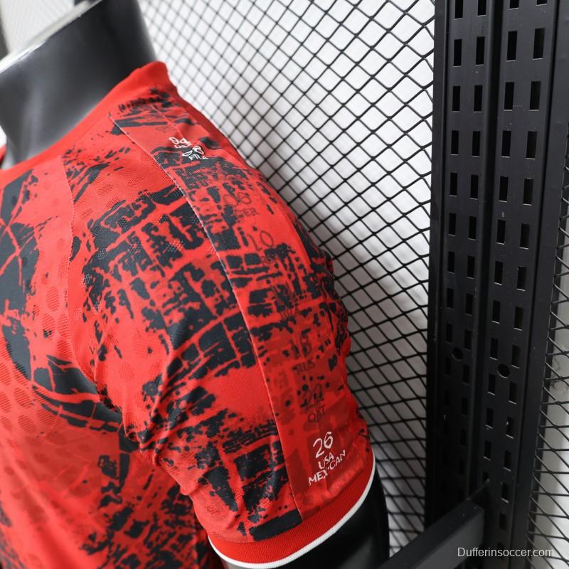Player Version 2026 Canada National Team Red with Black Grunge Print Home Jersey