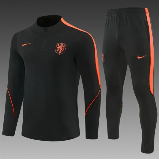 2026 Netherlands Black & Orange  Half Zipper Jacket Tracksuit + Long Pants