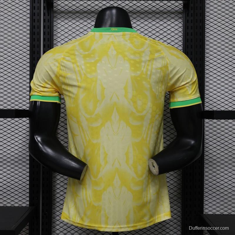 Player Version 2026 Brazil  Yellow with Abstract Feather Pattern Home Jersey