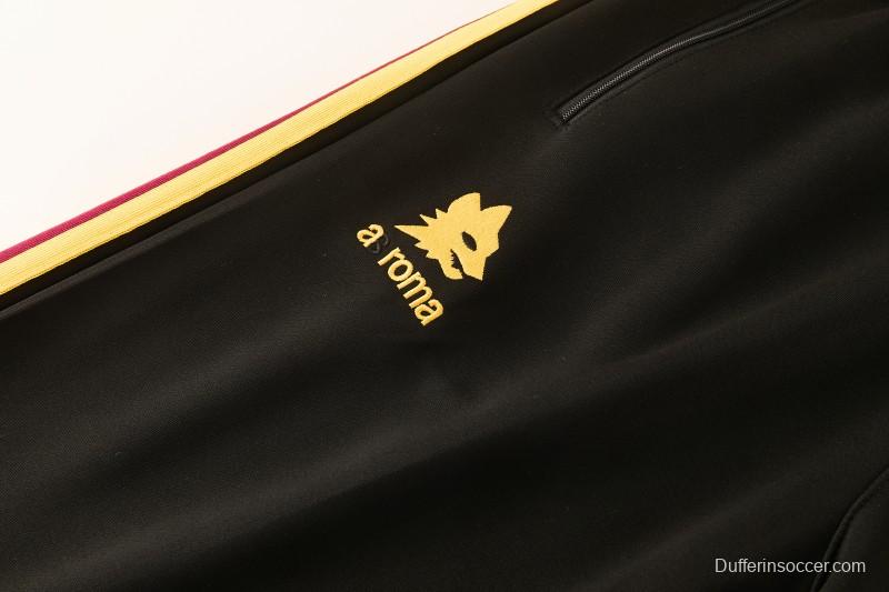 2026/27 AS Roma Burgundy & Gold Full Zipper Jacket Tracksuit +Black  Long Pants