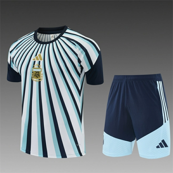 2026 Argentina White & Light Blue Radial Stripe Short Sleeve+Soccer Shorts