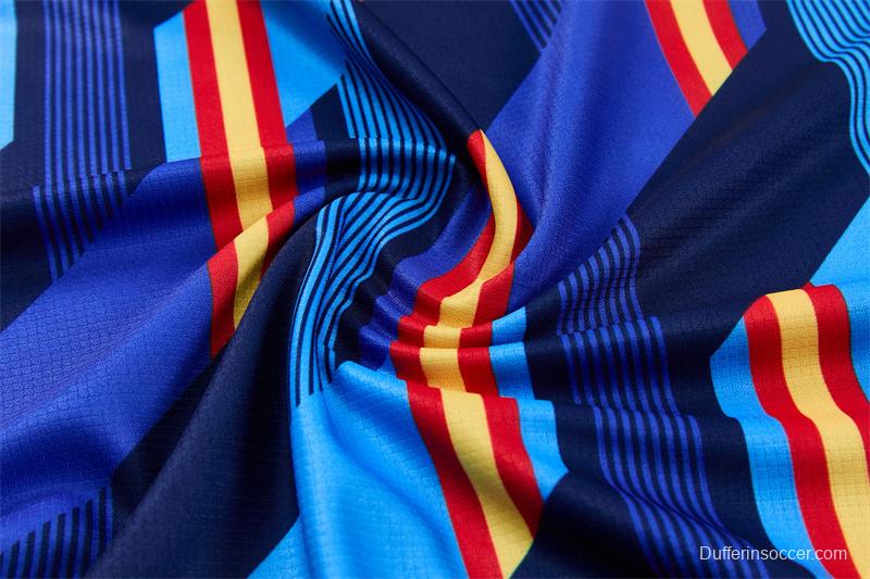 2026 Spain Navy Blue Multi-Color Diagonal Stripe Short Sleeve+Soccer Shorts