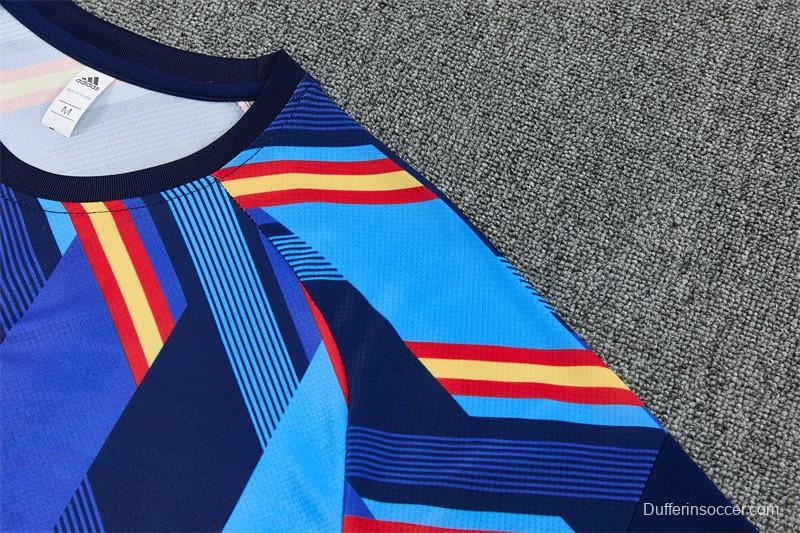 2026 Spain Navy Blue Multi-Color Diagonal Stripe Short Sleeve+Soccer Shorts