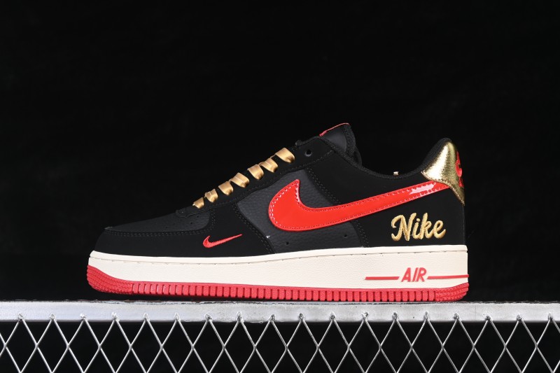 Nike Air Force 1 '07 Low Men's Basketball Shoes with Metallic Gold and Red Flame Design - NH0601-528