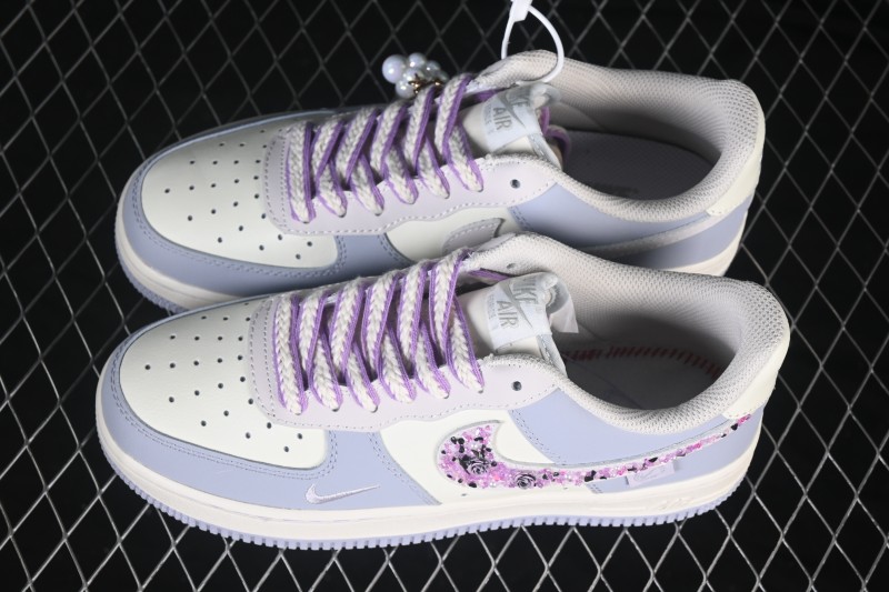 Nike Air Force 1 '07 Low Rose Glitter Hand-Painted Sneakers with Crystal Embellishments - DB3301-212