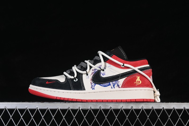 Nike Air Jordan 1 Low Retro Basketball Shoes with Black and Red Color Blocking and Premium Materials - HT5088-645