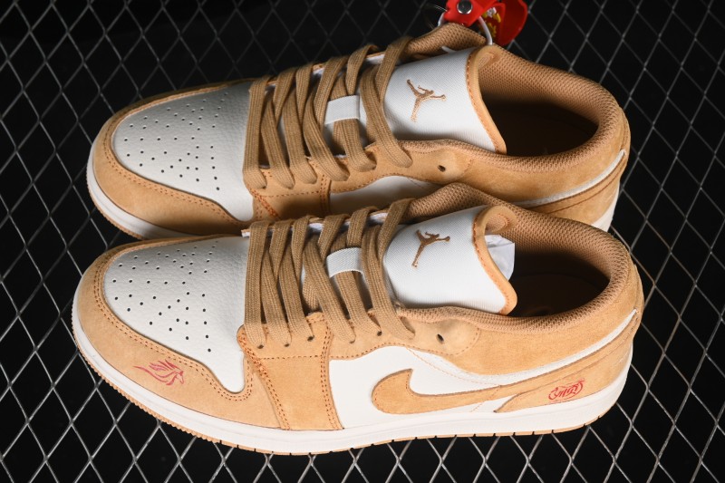 Nike Air Jordan 1 Low Retro Basketball Shoes with Premium Brown Suede and Year of the Horse Limited Edition Design - DX6259-600