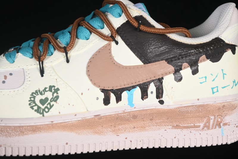 Nike Air Force 1 '07 Low Hand-Drawn Doodle Sneakers with Mint Lime Accents - DZ1382-121