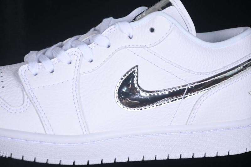 Nike Air Jordan 1 Low Retro Basketball Shoes with Silver Swoosh - IQ9381-100