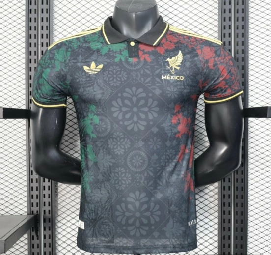 Player Version 2025 Mexico Black with Floral Pattern Design Jersey