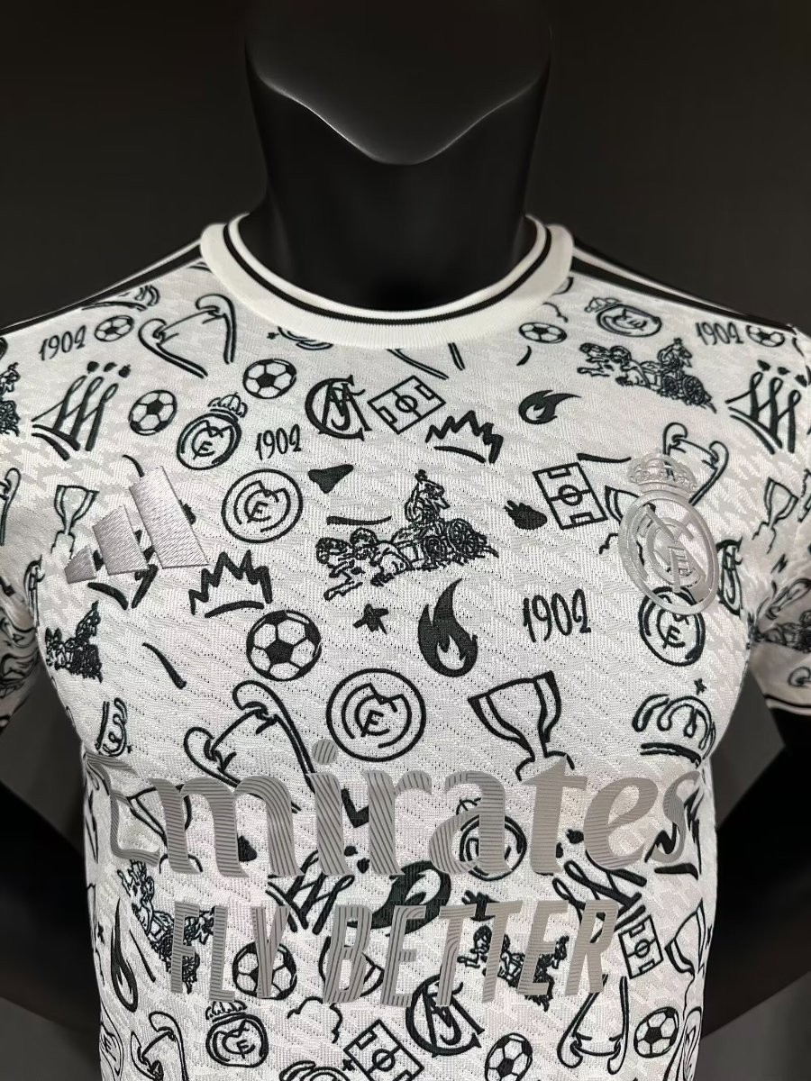 Player Version 25/26 Real Madrid White with Football Icons Pattern Jersey