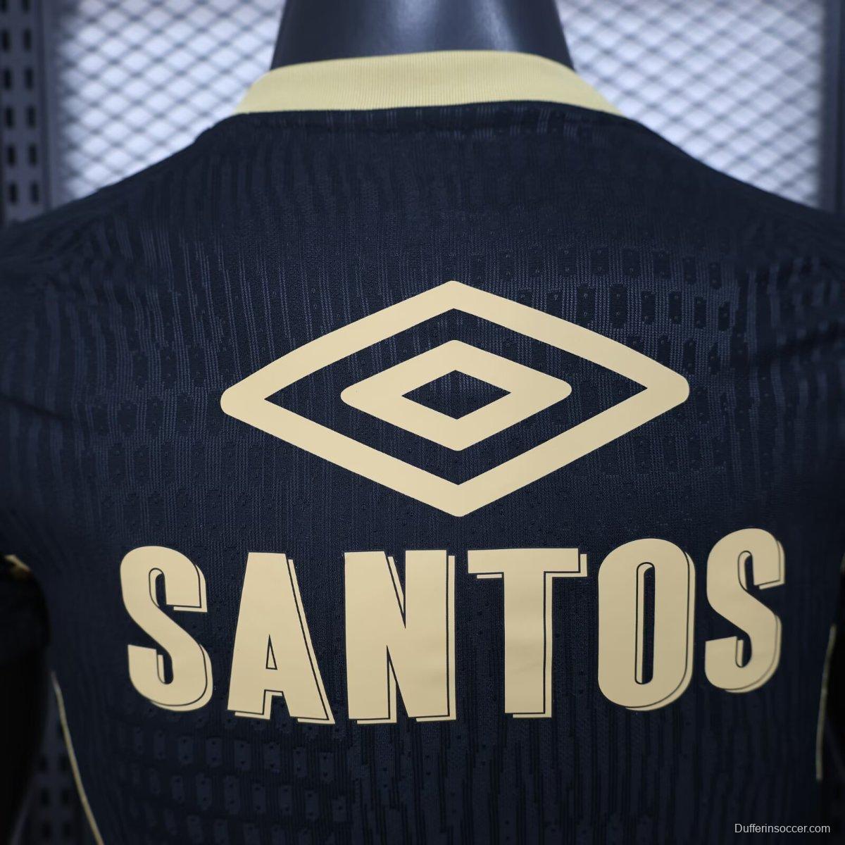 Player Version 25/26 Santos FC Black with Textured Pattern Jersey With Full Sponsors