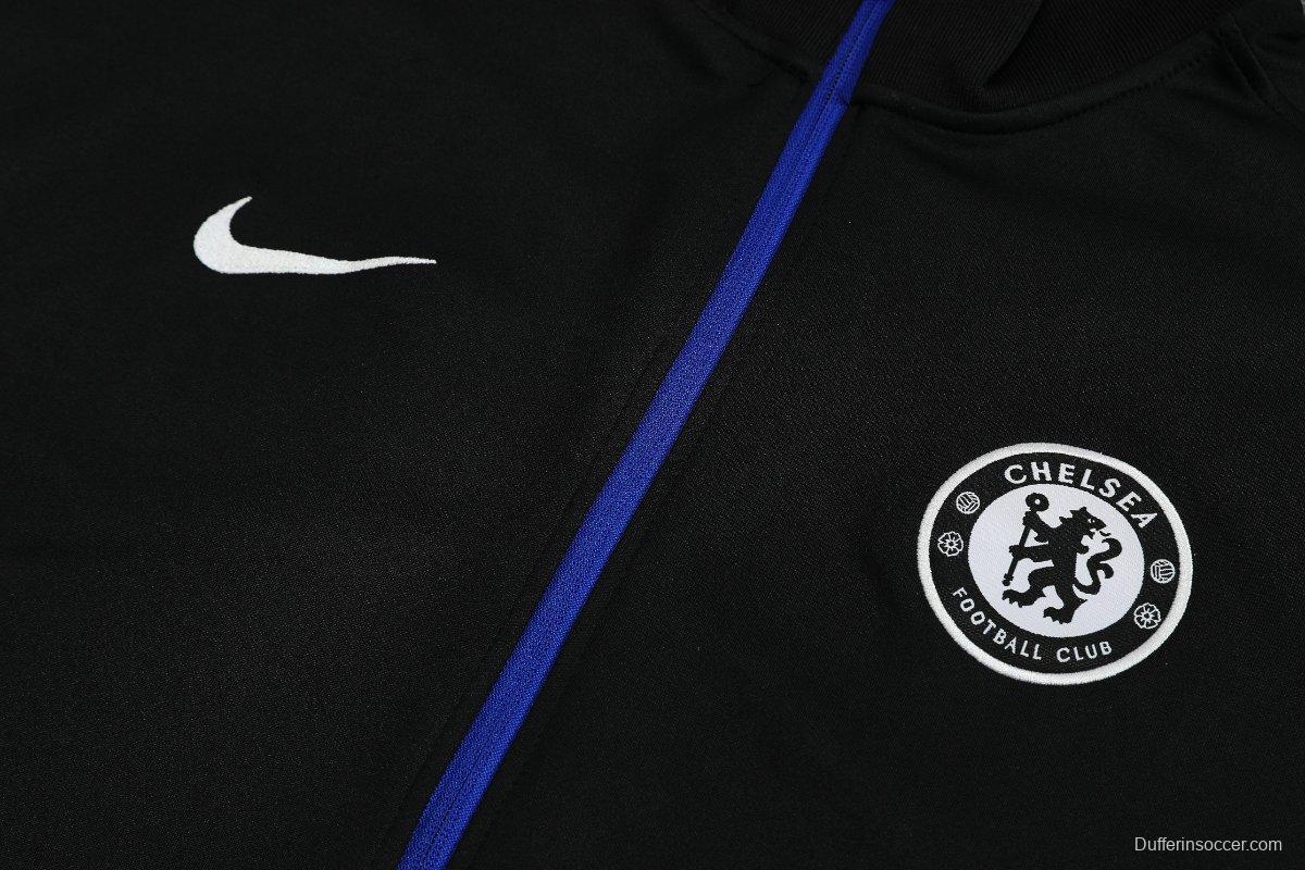25/26 Chelsea Black with Blue Accents FULL Zipper Jacket Tracksuit +Long Pants
