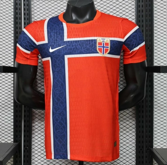 Player Version 2026 Norway Red & Blue with Flag Cross Pattern Home Jersey