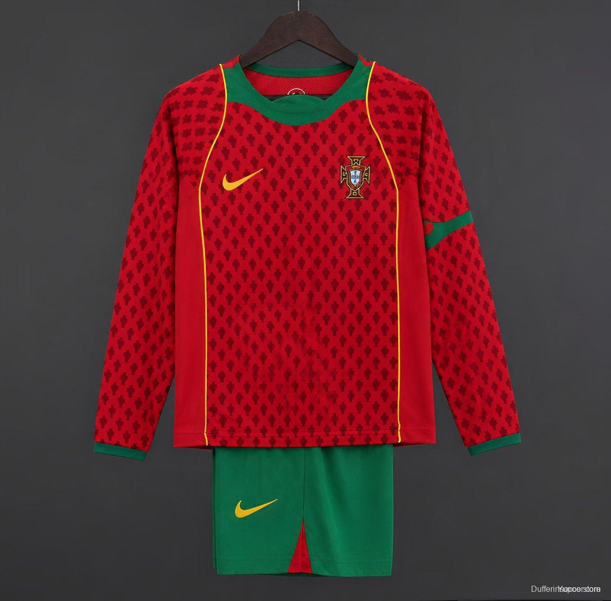 Retro 2004 Kids Portugal Home Long Sleeve Jersey