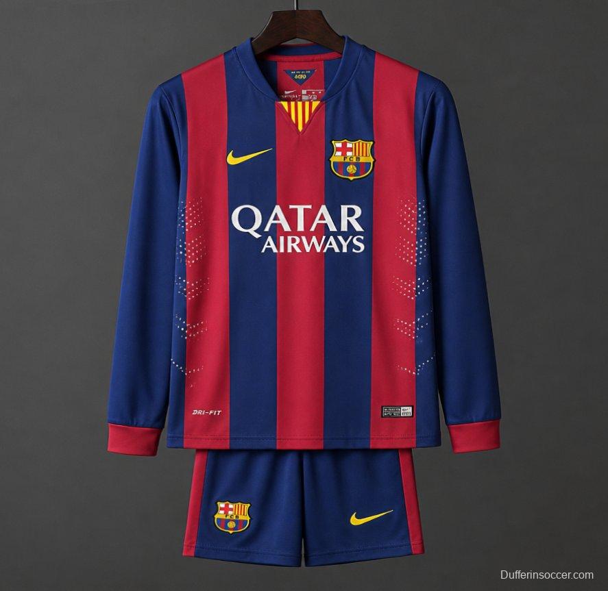 Retro Kids 14/15 Barcelona Home Long Sleeve Jersey
