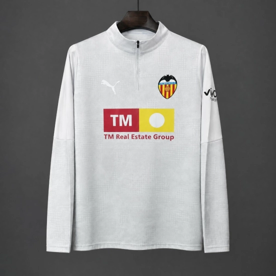 25/26 Valencia CF White Long Sleeve Half-Zip Training Top